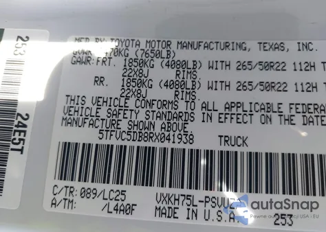 2024 Toyota Tundra Hybrid Capstone 4Wd from USA, damaged, VIN 5TFVC5DB8RX041938